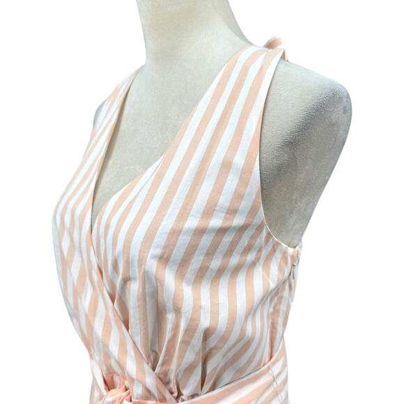 Cremieux Peach & White Stripe 100% Cotton Sleeveless Fit & Flare Midi Dress - Picture 6 of 13